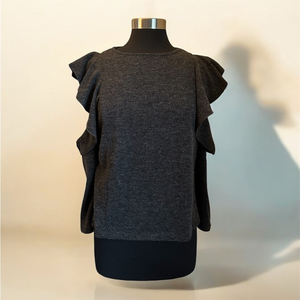 Zara Charcoal Gray Ruffle Sleeve Top